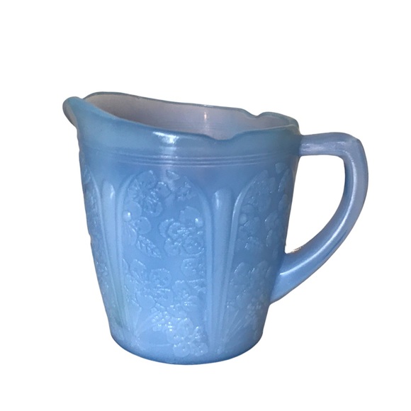 Delphite Blue Depression Glass Child's Tea Set Creamer Cherry Blossom - Picture 16 of 16